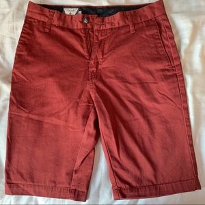 Red Volcom Flat-Front Shorts (Size 28)